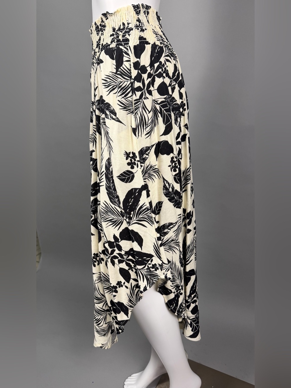 mahina Black and Cream Asymmetrical Floral Maxi Skirt
